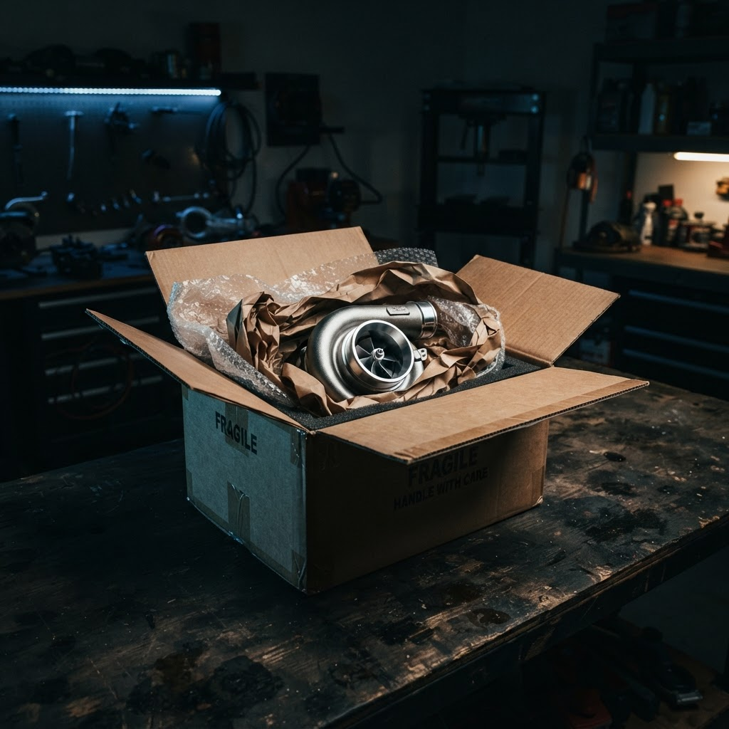 Peça automotiva embalada para envio